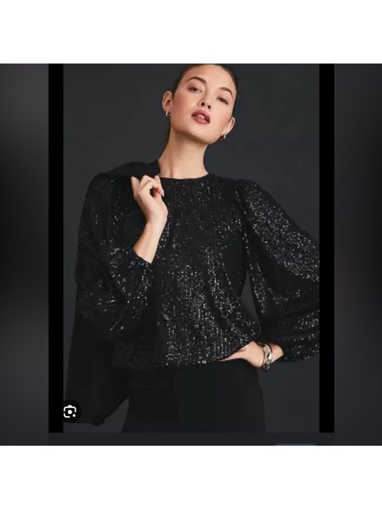 Flat White Tops - Anthropologie Black Sequin Long Sleeve Blouse Sparkle Party Top